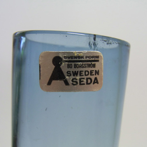 Aseda Swedish Blue Glass Vase by Bo Borgstrom #B5/132 - Label - Click Image to Close