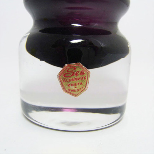 Sea Glasbruk 1970s Swedish Purple Glass Vase - Labelled - Click Image to Close