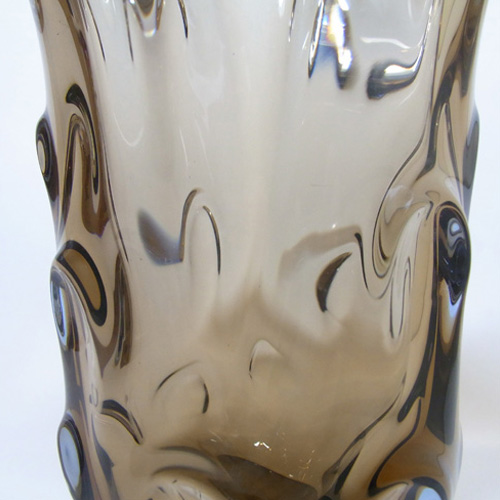 (image for) Skrdlovice #5630 Czech Amber & Blue Glass Vase by Jindrich Beránek - Click Image to Close