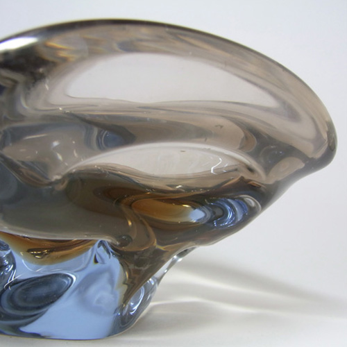 (image for) Skrdlovice #5547 Czech Amber & Blue Glass Bowl by Bohuslav Beránek - Click Image to Close