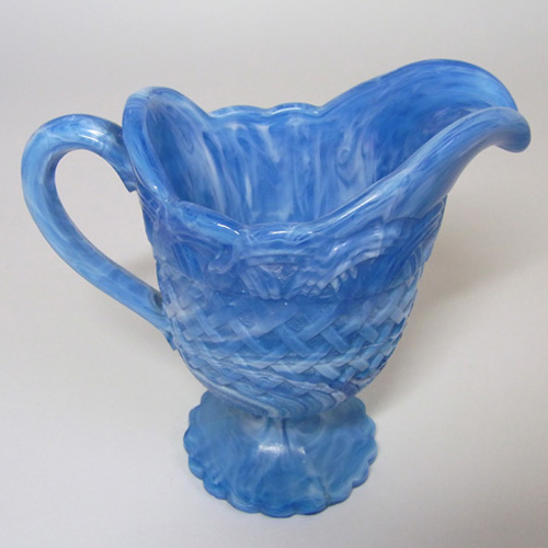Victorian 1890's Blue Malachite/Slag Glass Jug - Click Image to Close