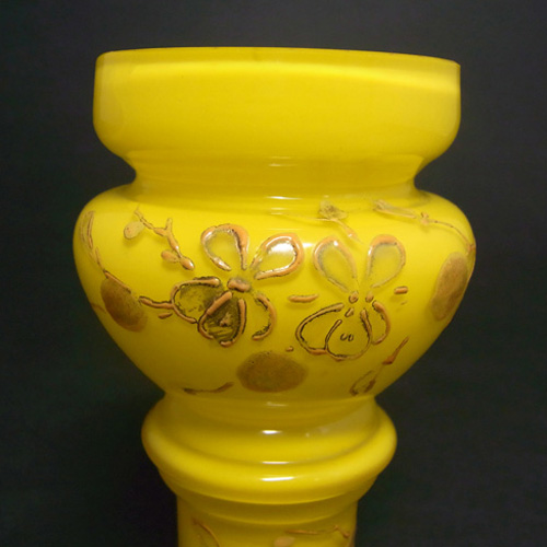(image for) Victorian 1890's Bohemian Enamelled Yellow Glass Vase - Click Image to Close