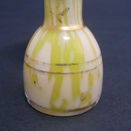 (image for) Pair of Welz Bohemian Lemon Yellow & White Spatter Glass Vases - Click Image to Close