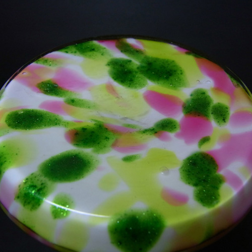 Welz Bohemian Pink & Green Aventurine Spatter Glass Vase - Click Image to Close