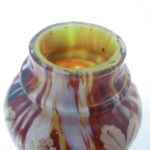 Welz Bohemian Brown & White Marbled Glass Vase - Click Image to Close