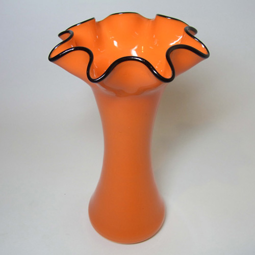 1930's Bohemian Retro Orange & Black Tango Glass Vase - Click Image to Close