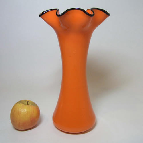 (image for) 1930's Bohemian Retro Orange & Black Tango Glass Vase - Click Image to Close