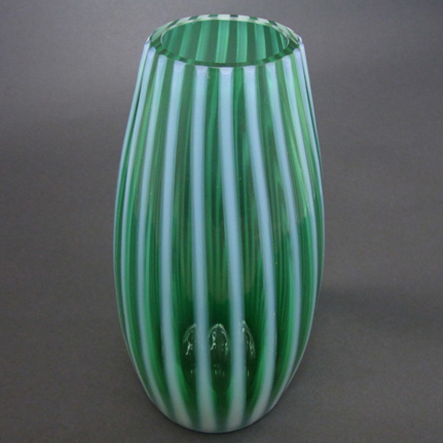 Harrachov Czech Green Opalescent Glass Vase by Milan Metelak - Click Image to Close