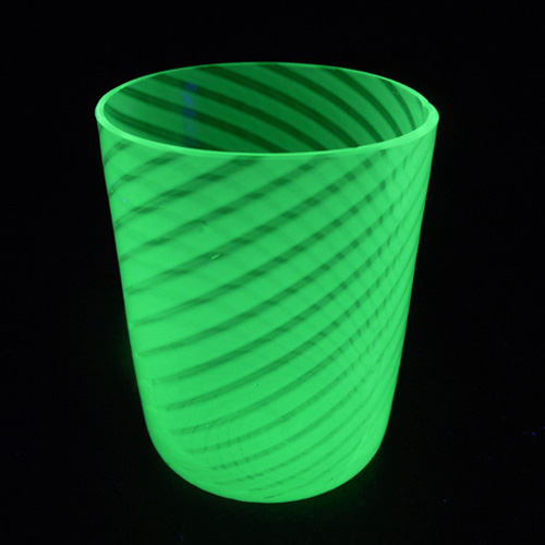 (image for) Victorian Uranium Striped Green Glass Carafe & Tumbler - Click Image to Close