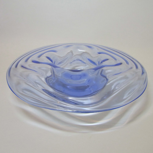 Thomas Webb Blue Glass 'Venetian Ripple' Vase - Marked - Click Image to Close