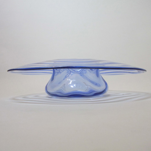 (image for) Thomas Webb Blue Glass 'Venetian Ripple' Vase - Marked - Click Image to Close
