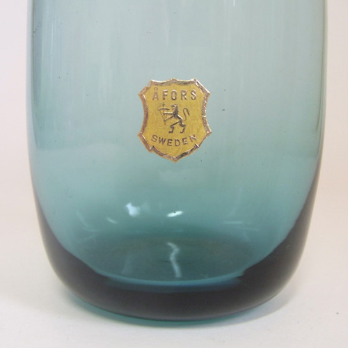 Afors 1960's/70's Swedish Blue Glass Vase - Labelled - Click Image to Close