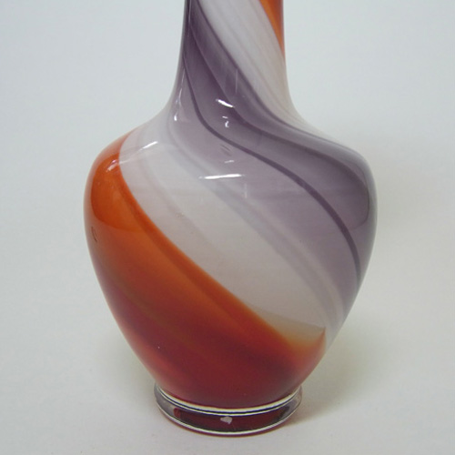 Japanese Purple, Red & White Vintage Glass Bud Vase - Click Image to Close
