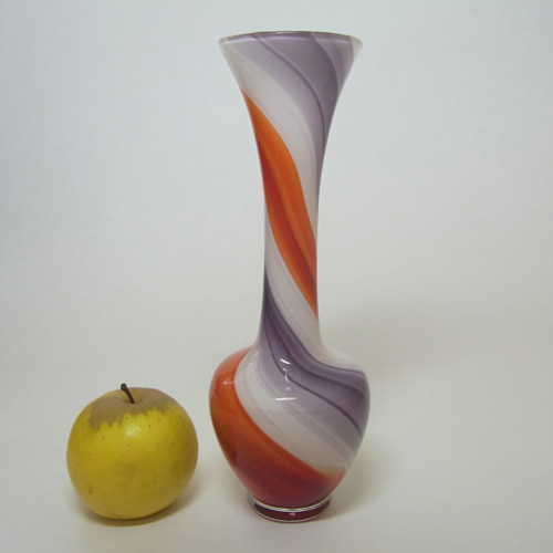 Japanese Purple, Red & White Vintage Glass Bud Vase - Click Image to Close