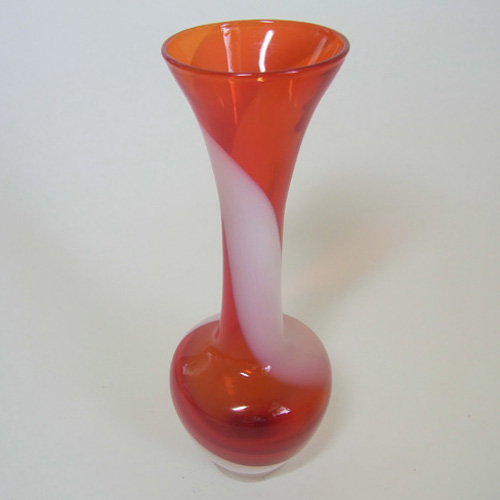 Japanese Red & White Vintage Glass Bud Vase - Click Image to Close
