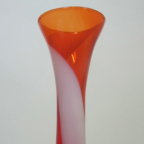 Japanese Red & White Vintage Glass Bud Vase - Click Image to Close