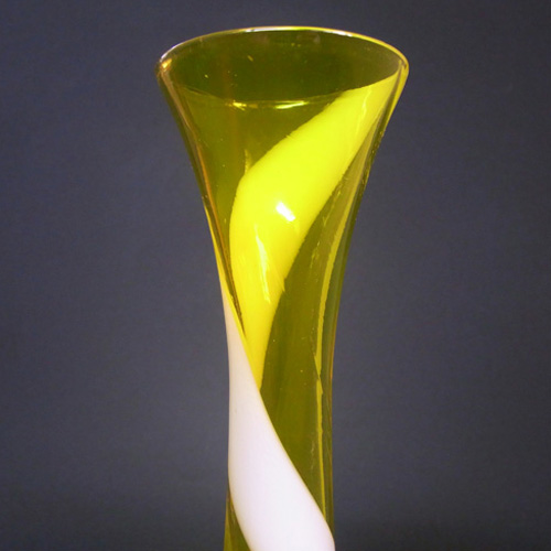 (image for) Japanese Yellow & White Vintage Glass Bud Vase - Click Image to Close
