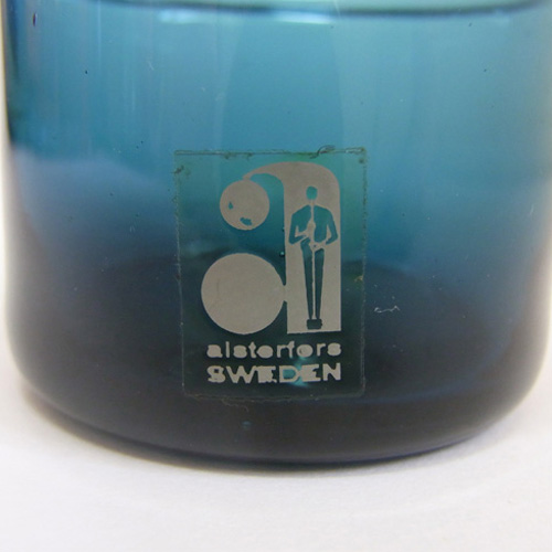 Alsterfors Scandinavian Blue Glass Tumbler - Labelled - Click Image to Close
