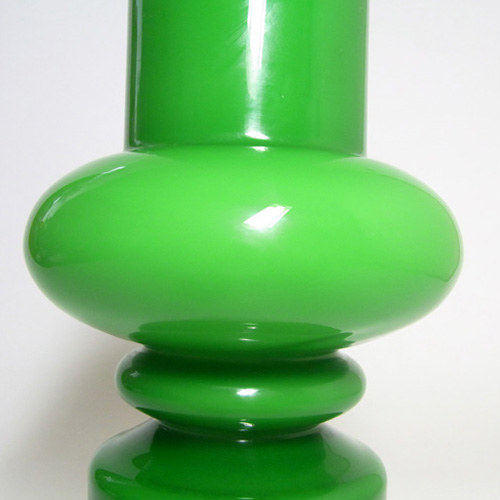 Alsterbro Green Cased Glass Hooped Vase by Gunnar Ander - Labelled - Click Image to Close