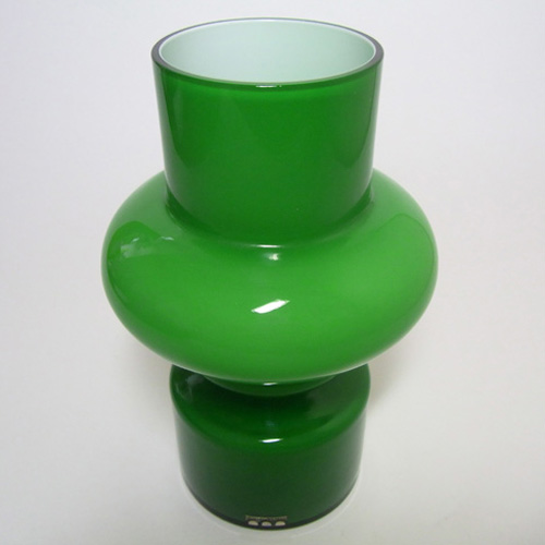 Alsterbro Green Cased Glass Hooped Vase by Gunnar Ander - Labelled - Click Image to Close