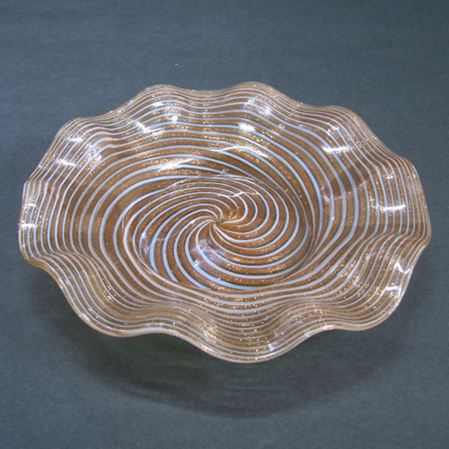 (image for) Salviati White Filigree & Copper Aventurine Glass Plate - Click Image to Close