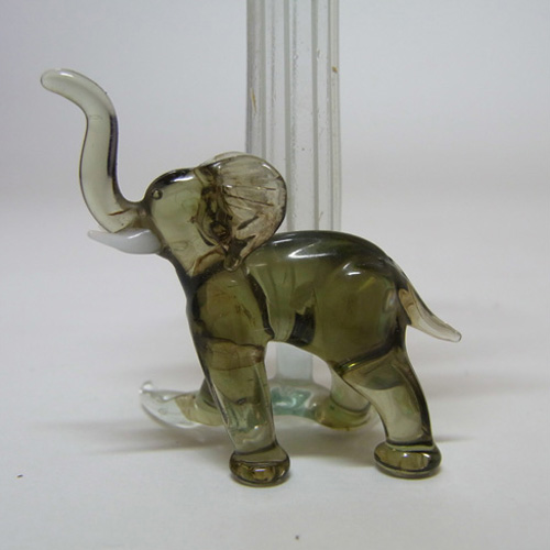(image for) Vintage White & Grey Lampworked Glass Elephant Vase - Click Image to Close