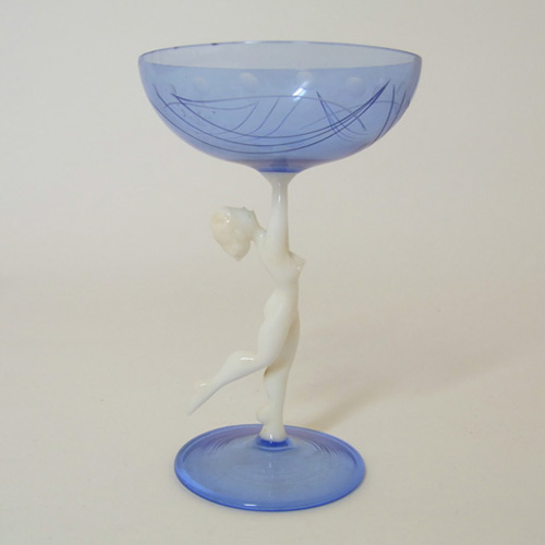 Vintage Blue & White Nude Lady Spirit Glass - Click Image to Close