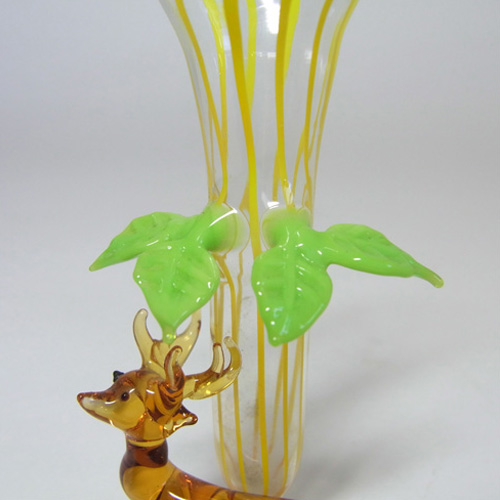 (image for) Vintage Yellow & Brown Lampworked Glass Deer Vase - Click Image to Close