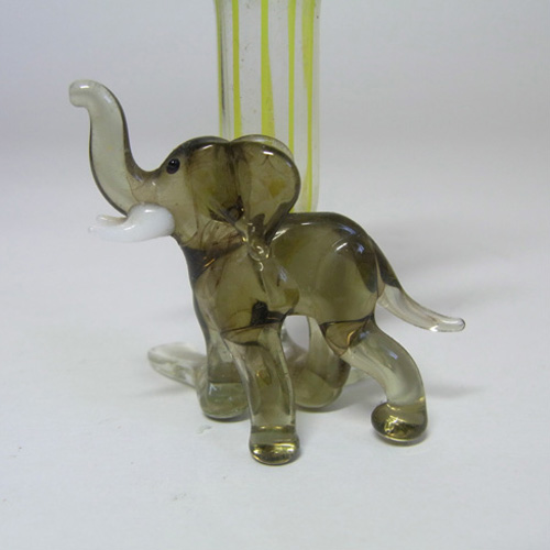 (image for) Vintage Yellow & Grey Lampworked Glass Elephant Vase - Click Image to Close