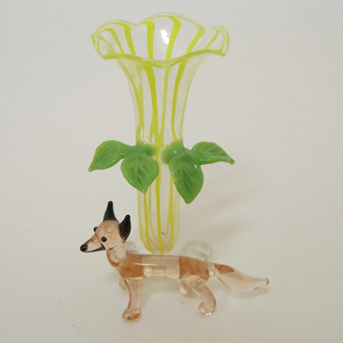 Vintage Yellow & Pink Lampworked Glass Fox Vase - Click Image to Close