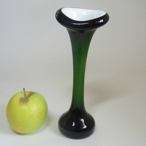(image for) Scandinavian Style Green + White Glass Jack In The Pulpit / Bone Vase - Click Image to Close