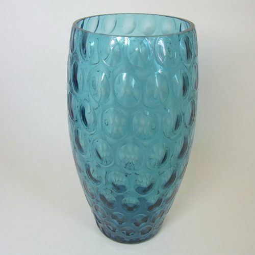 (image for) Borske Sklo Large 1950's Blue Glass Optical Olives Vase - Click Image to Close