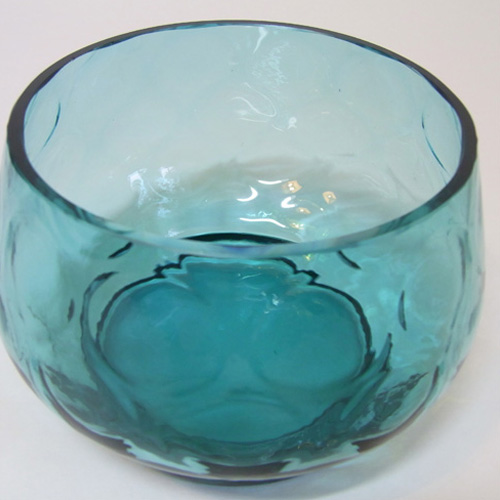 Borske Sklo 1950's Blue Glass Optical 'Olives' Bowl - Click Image to Close