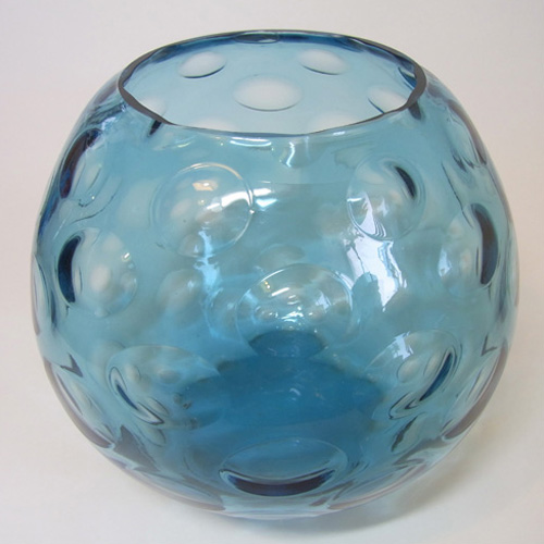 (image for) Large Borske Sklo Blue Glass Optical 'Olives' Vase - Click Image to Close