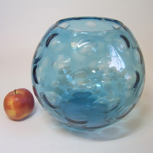 (image for) Large Borske Sklo Blue Glass Optical 'Olives' Vase - Click Image to Close