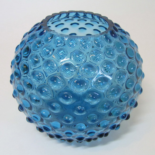 (image for) Borske Sklo 1950's Blue Glass Spherical 'Knobble' Vase - Click Image to Close