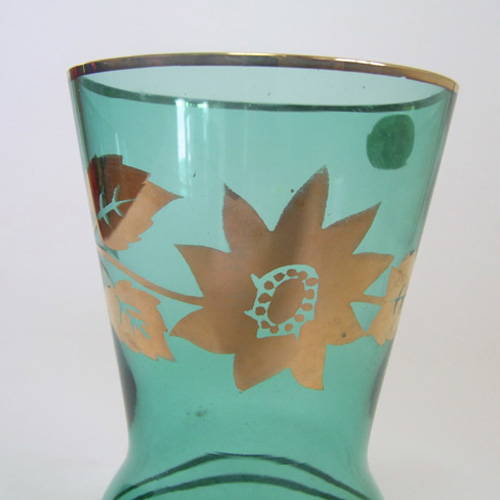(image for) Borske Sklo 1950's Turquoise Glass + Gold Gilt Vase - Click Image to Close
