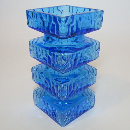 Carlo Moretti Textured Blue Murano Glass 'Hooped' Vase - Click Image to Close