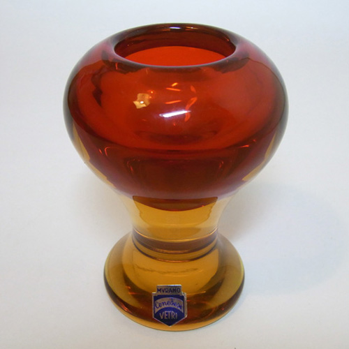 (image for) Cenedese Murano / Sommerso Glass Candlestick - Signed + Label - Click Image to Close