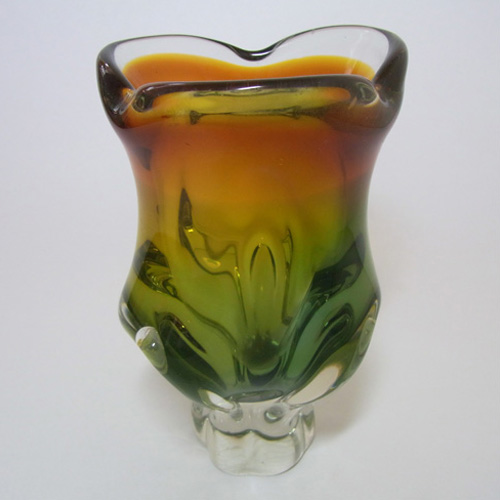 (image for) Chřibská #240/1/19 Czech Orange & Green Glass Vase - Click Image to Close
