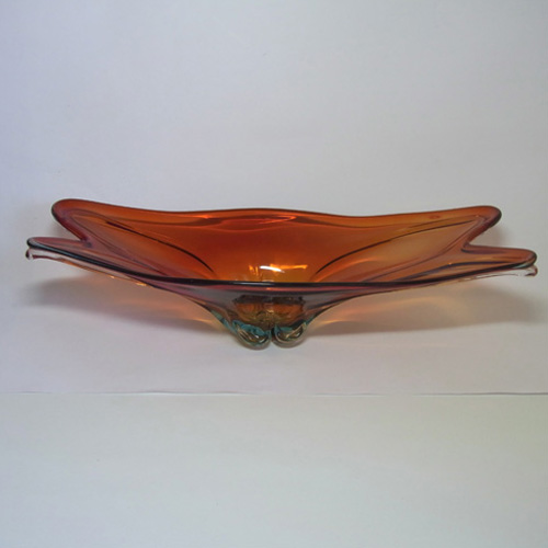 Murano or Czech Red + Blue Cased Glass Bowl - Click Image to Close