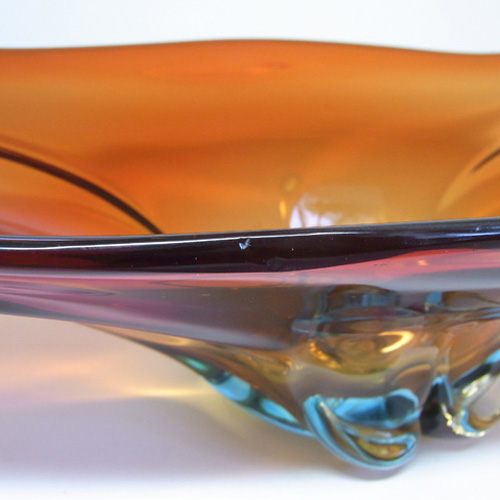Murano or Czech Red + Blue Cased Glass Bowl - Click Image to Close