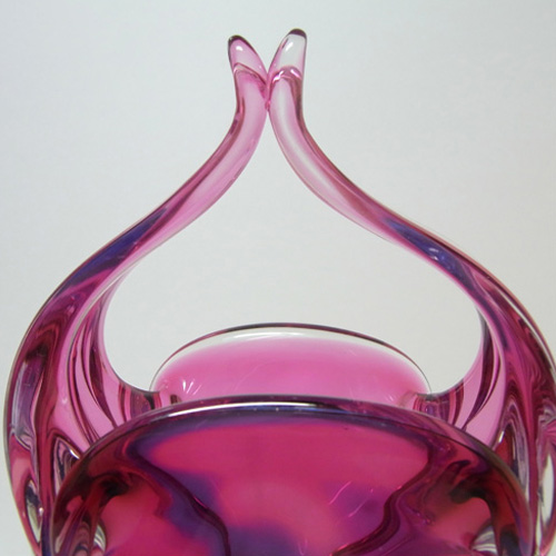 (image for) Chřibská #296/6/18 Czech Blue & Pink Glass Basket Bowl - Click Image to Close