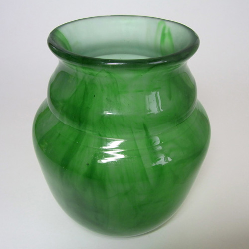 Davidson #34SVG Art Deco Green Cloud Glass Vase - Click Image to Close