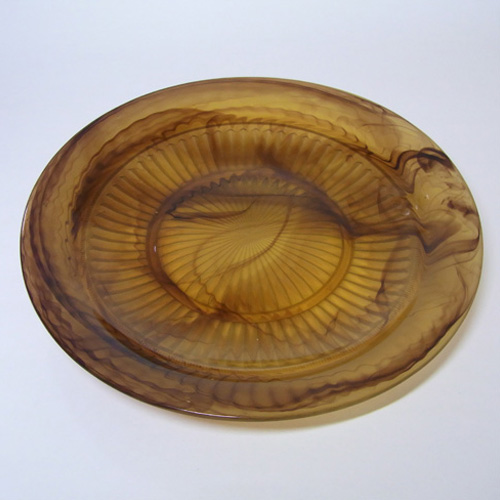 (image for) Davidson #9421 Art Deco Amber Cloud Glass Plate/Platter - Click Image to Close