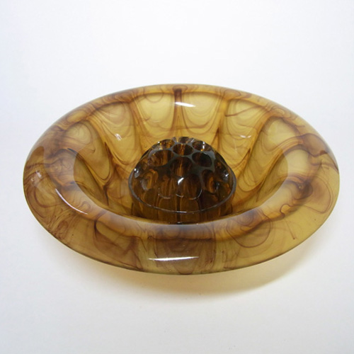 Davidson #S/696D Art Deco Amber Cloud Glass Flower Bowl Set - Click Image to Close