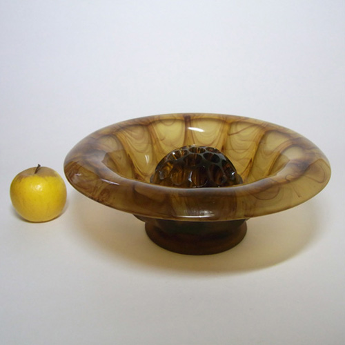 Davidson #S/696D Art Deco Amber Cloud Glass Flower Bowl Set - Click Image to Close