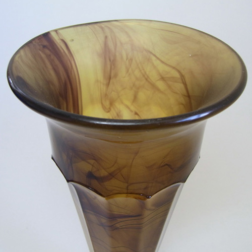 Davidson #50 Art Deco 1930's Amber Cloud Glass Vase - Click Image to Close