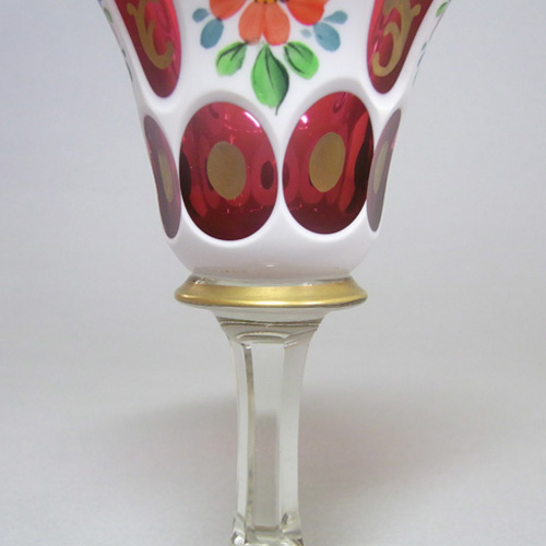 (image for) Crystalex Czech Enamelled Pink & White Overlay / Cut Glass Wine Goblet - Click Image to Close