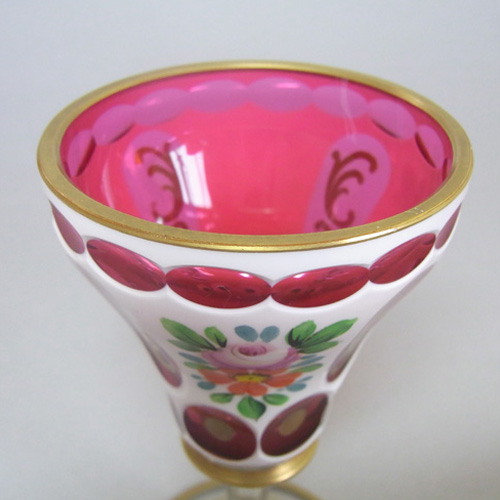 (image for) Crystalex Czech Enamelled Pink & White Overlay / Cut Glass Wine Goblet - Click Image to Close